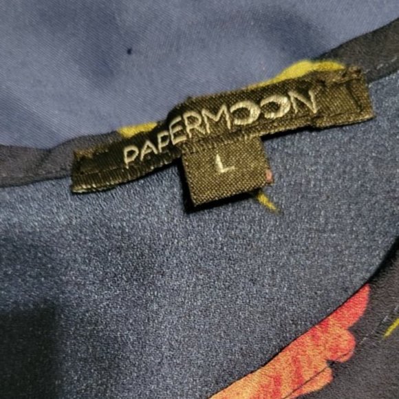 Papermoon Blue Floral V Neck Blouse Size L - Picture 2 of 3